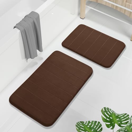 Yimobra Memory Foam Bathroom Mat Set, 31.5 x 20 & 24 x 17 in, Brown - color: Brown, size: 31.5x20+24x17 Inch