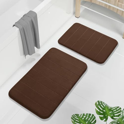 Yimobra Memory Foam Bathroom Mat Set, 31.5 x 20 & 24 x 17 in, Brown - color: Brown, size: 31.5x20+24x17 Inch