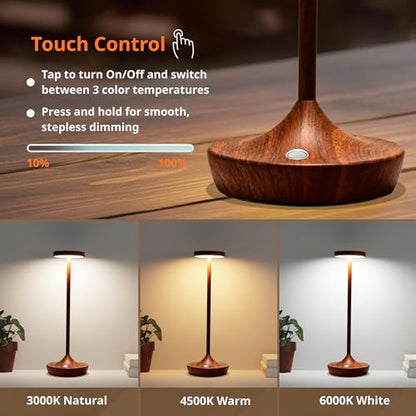 2 Pack Cordless Table Lamps, Rechargeable 6000mAh, 72H Runtime, Waterproof - color: Woodgrain