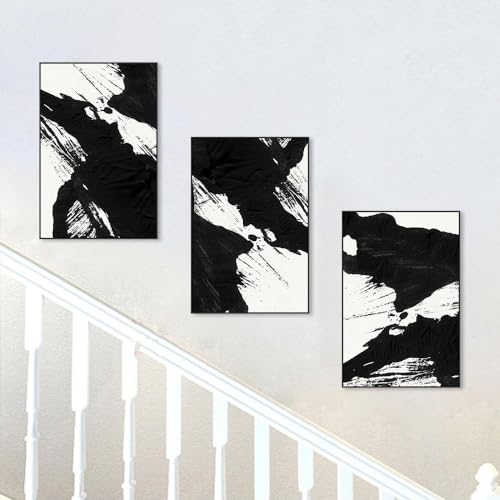 Large Framed Boho Black White Abstract Wall Art for Living Room, 24x32 In - color: Black White