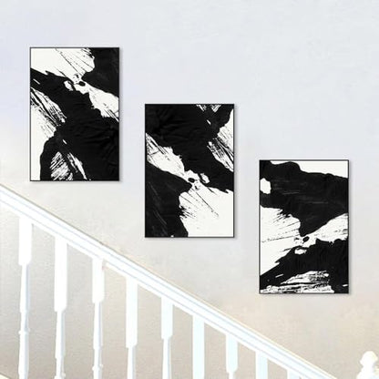 Large Framed Boho Black White Abstract Wall Art for Living Room, 24x32 In - color: Black White