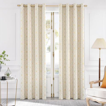 Beauoop Beige Gold 100% Blackout Curtains for Bedroom 50x96 2 Panels - color: Beige/Gold, size: 50"W x 96"L (Pack of 2)