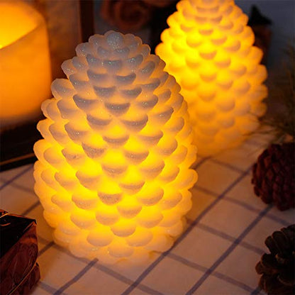 Wondise Pine Cone Flickering Flameless Candles with Remote and Timer - color: 7-Ivory