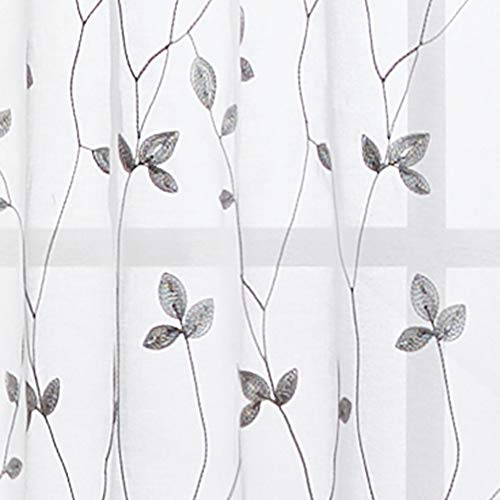Curtainworks Botanical Embroidery Sheer Window Curtain Collection, Rod Pocket, 84-inch Panel Pair, Grey - color: Grey, size: 37"W x 84"L (Pack of 2)