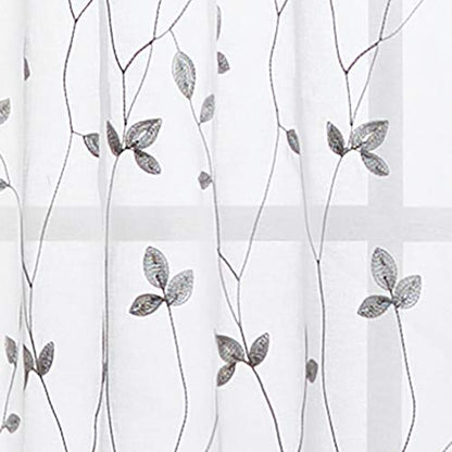 Curtainworks Botanical Embroidery Sheer Window Curtain Collection, Rod Pocket, 84-inch Panel Pair, Grey - color: Grey, size: 37"W x 84"L (Pack of 2)