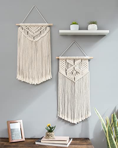 Mkono 2 Pcs Macrame Wall Hanging Boho Wall Art Decor Woven Chic Bohemian Room Decor for Bedroom Nursery Living Room Dorm Apartment, Medium Size 22" L x 13" W and 24" L x 13" W - size: Medium