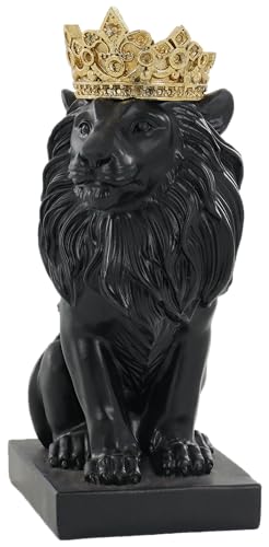8" Crown Lion King Statue Decor, The King of Beasts - Statue Decoration for Home/Study/Living Room, Great Collectible Figurines, Best Gift for The Man, Black Golden Color - color: 8" Black-b