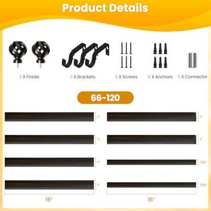 Ycolnaefllr Bronze Twisted Cage Curtain Rod, Heavy Duty Adjustable 66-120" - color: Bronze, size: 16-126"