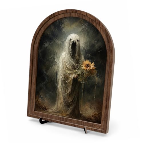 Halloween Ghost Arched Wood Frame Tabletop Decor, Vintage Gothic Wall Art - color: Color 09
