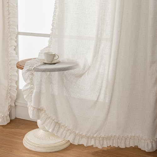 Farmhouse Linen Ruffle Curtains for Living Room 58 x 84 Inch, 2 Panels - color: Natural Linen, size: 58"W x 84"L (Pack of 2)