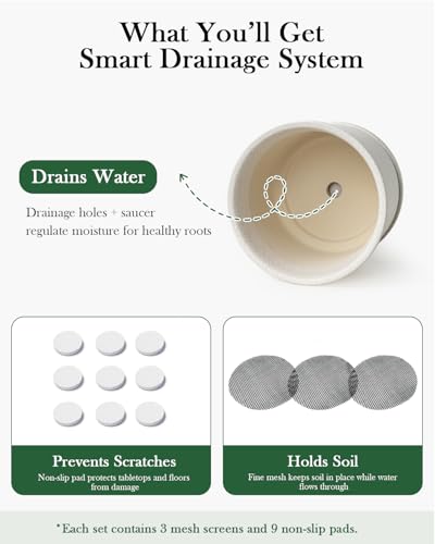 Ceramic Plant Pots, Set of 3, 4.3/5.6/6.9 Inch with Drainage - color: White (4+5+7)