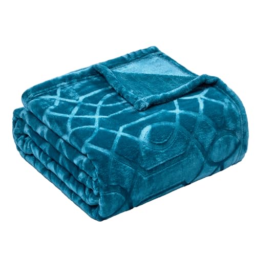 Soft Cozy Fleece Throw Blanket, 50x60 Inches – Lightweight Plush Blanket for Couch, Fuzzy 3D Jacquard Design, for Sofa, Bed & Travel - Teal - color: Teal, size: Throw (50" x 60")
