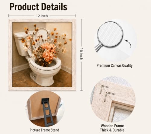 Framed Toilet Flower Canvas Wall Art Poster Prints 12×16In 1P Can Be Hung - color: bathroom-2, size: 12×16in