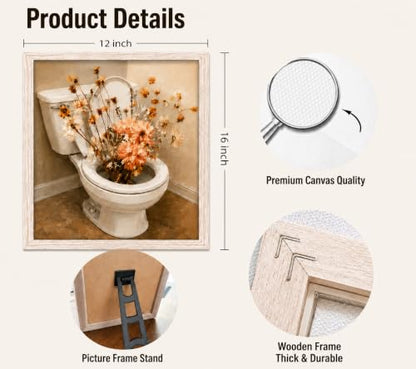 Framed Toilet Flower Canvas Wall Art Poster Prints 12×16In 1P Can Be Hung - color: bathroom-2, size: 12×16in