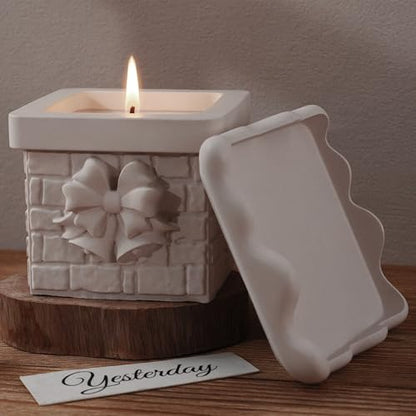 Wehous Snow Chimney Storage Box Silicone Molds with Lid, Unique Christmas Candle Holder Jewelry Trinket Container Epoxy Resin Mold, 3D Winter Container Storage Art Casting Craft DIY Christmas Ornament - color: Snow Chimney Box