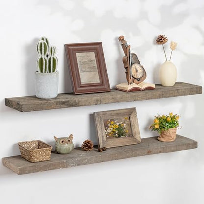 FLYJOE Floating Shelves | 8" Deep Rustic Reclaimed Barnwood Wall Hanging Shelves with Invisible Heavy-Duty Metal Bracket | Wall Mounted | Farmhouse Style | 36 inches, 2 PCs, Distressed Grey - color: Distressed Grey, size: 36inches-2P