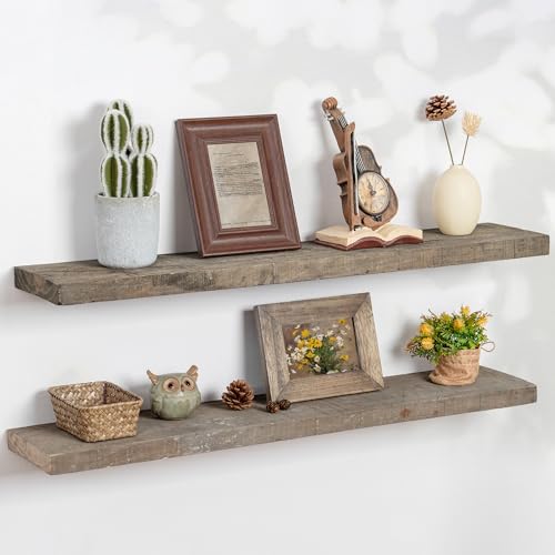 FLYJOE Floating Shelves | 8" Deep Rustic Reclaimed Barnwood Wall Hanging Shelves with Invisible Heavy-Duty Metal Bracket | Wall Mounted | Farmhouse Style | 36 inches, 2 PCs, Distressed Grey - color: Distressed Grey, size: 36inches-2P