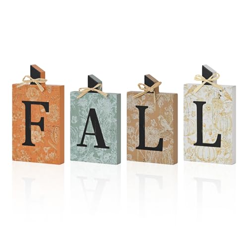Smile Fall Wooden Standing Decor Letters with Vintage Floral Pumpkin - style: Letter Fall