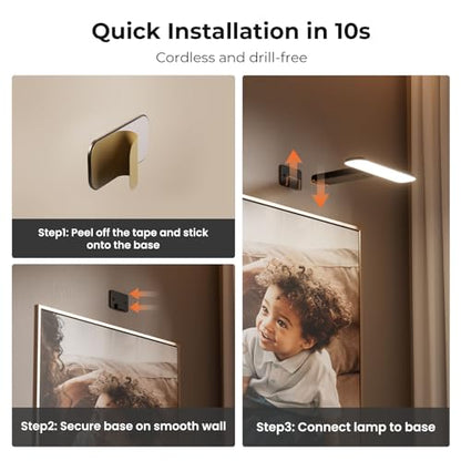FULEN 2 Pack Picture Lights for Wall Rechargeable, Picture Frame Lights - color: Black, size: 2 PACK