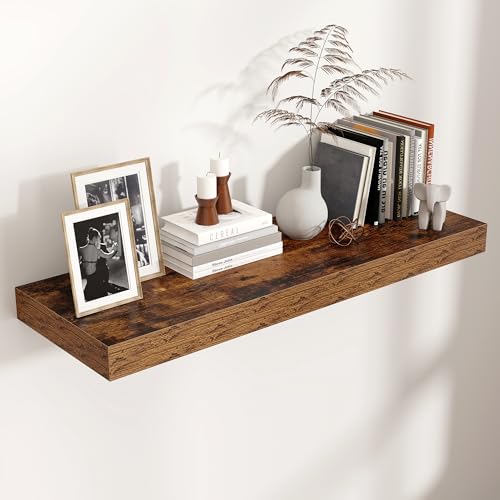 36 Inch Floating Shelves for Wall, 12"D Wood Storage Shelves, Brown Finish - color: Brown, size: 36 Inch