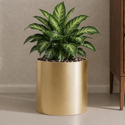 10 Inch Gold Metal Plant Pot with Drainage Hole, Indoor Outdoor - color: 10 Inch Golden