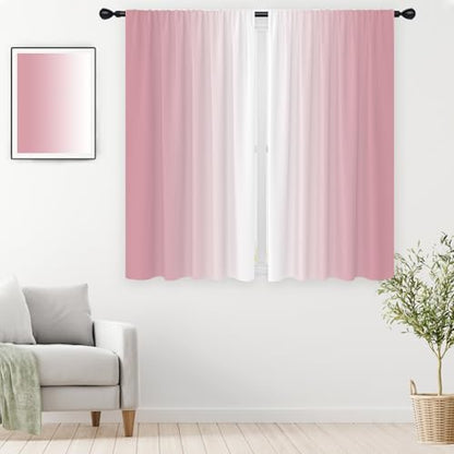 Pink White Curtains, Ombre, 2 Panels, 42" W x 63" L, Rod Pocket - color: Pink and White, size: 42"W x 63"L (Pack of 2)