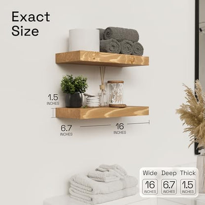 Natural Wood Floating Shelves for Wall 16 Inch Oak, Wooden Bathroom Shelf - color: Gold Oak, size: 16 Inch