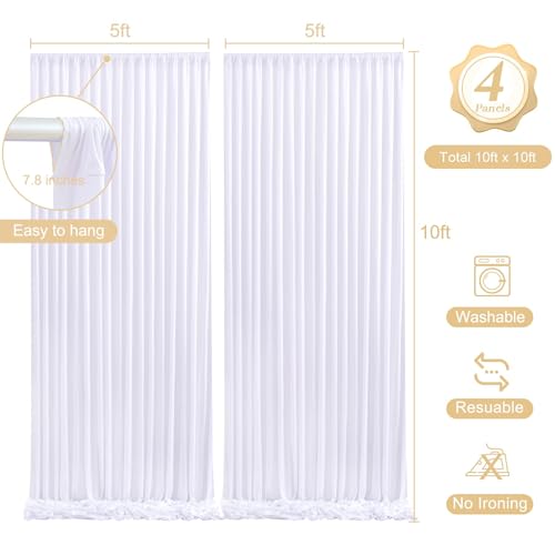 20 x 10ft White Backdrop Curtains with Lights String for Party - color: White, size: W5' x H10'(4 panels)