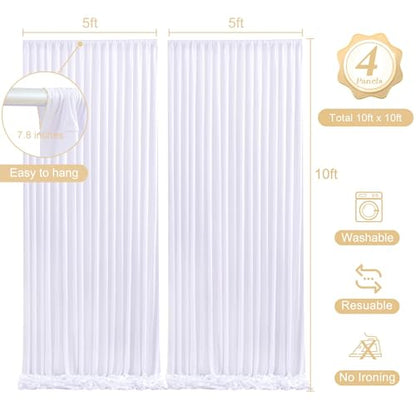 20 x 10ft White Backdrop Curtains with Lights String for Party - color: White, size: W5' x H10'(4 panels)