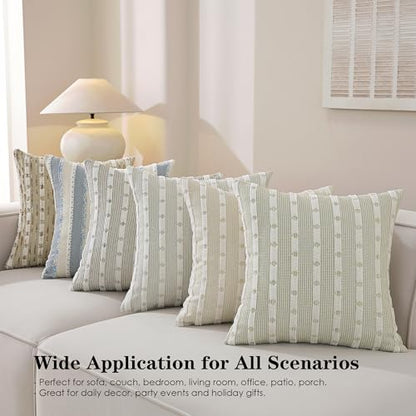 Boho Lumbar Brown Striped Tufted Chenille Throw Pillow Covers - color: Brown Striped, size: 20" x 12" (Pack of 2)