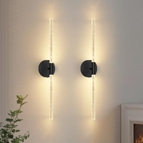 NIORSUN Crystal-Inspired Bubble Battery Operated Wall Sconce Set of 2, 10000mAh 3 Color Temps Rechargeable Wall Lights with Remote, Dimmable Wireless Wall Lamp for Living Room Bedroom - color: Black, size: 27.6 Inch