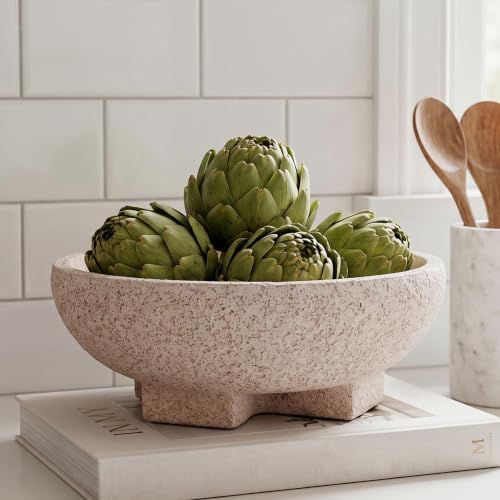Decorative Bowl for Coffee Table, Modern Round Resin Centerpiece Bowl - color: Beige Speckled-9.85in