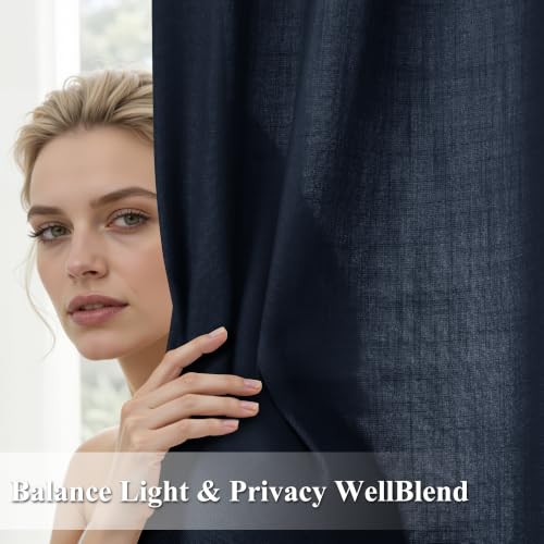 BOODII Linen Curtains 84 Inch Long for Living Room Navy Blue 2 Panels - color: Navy Blue, size: 52"W x 84"L (Pack of 2)
