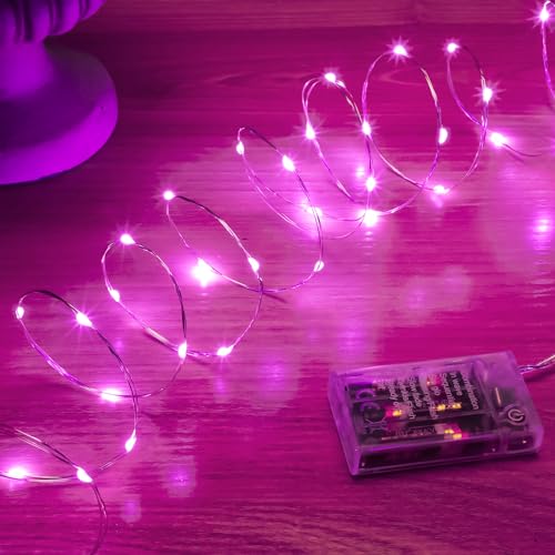 Pink Fairy Lights Battery Operated (Included), 8 Modes & Auto Timer, 16FT 50Led Mini Twinkle Silver Wire Firefly Starry Lights, Waterproof Battery Operated Lights for Mason Jars Wedding Party - color: Pink, size: 1 Pack - Batteries Included