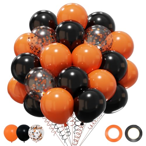 Patimate Black Orange Halloween Balloons Set, 50 pcs 12 inch Orange Black Confetti Latex Balloons Kit for Halloween Baby Shower Spooky Birthday Graduation Motorcycle Party Decorations - color: Black Orange