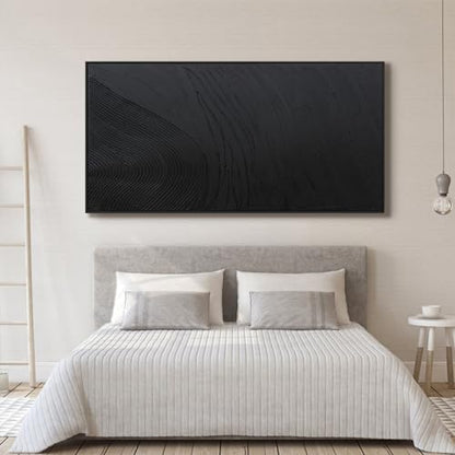 Large Framed Black Texture Abstract Canvas Wall Art for Living Room 29"x58" - color: Black, size: 58"L x 29"W