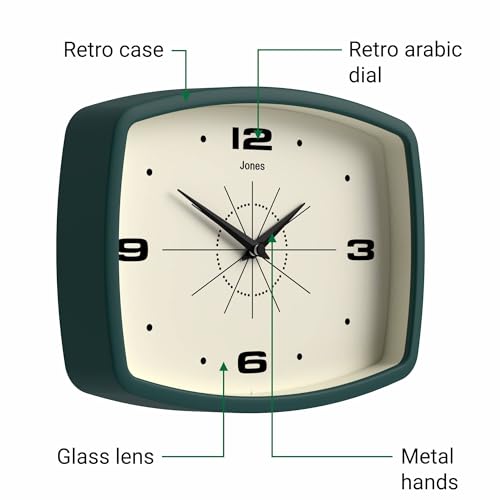 JONES CLOCKS® Movie wall Clock | Rectangular Retro Clock | 10" | Green - color: Eden Green