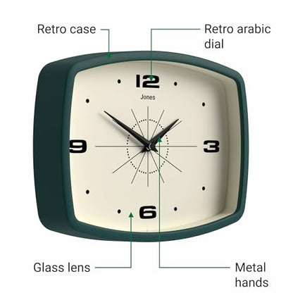 JONES CLOCKS® Movie wall Clock | Rectangular Retro Clock | 10" | Green - color: Eden Green
