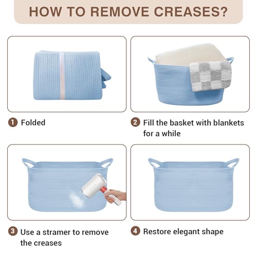 YOUDENOVA Large Blanket Basket, Rectangle Cotton Rope Storage Baske - color: Light Blue