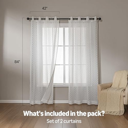 Amazon Basics Lace Sheer Curtains for Living Room and Bedroom, 2-Panel Set with Grommet, 42" W × 84" L, White Cloverleaf - color: White Cloverleaf, size: 42"W x 84"L (Pack of 2)