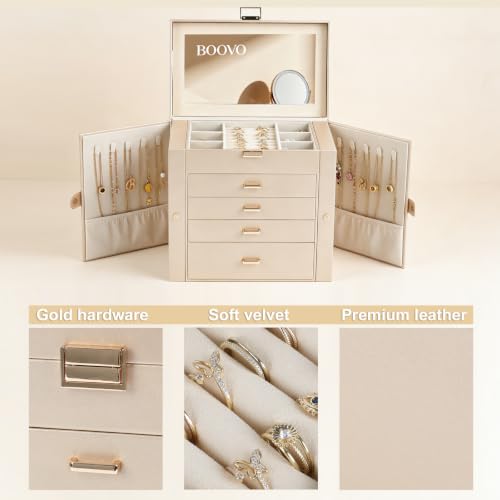 BOOVO Large Jewelry Box for Women, 5 Layer Jewelry Organizer(Gold, 5 Layer) - color: Champagne Gold, size: 5 Layer
