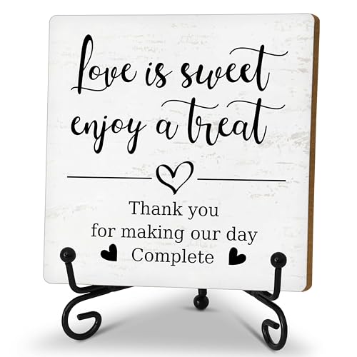 Romantic Wooden Sign With Stand, 'Love Is Sweet Enjoy A Treat' For Dessert Table, Perfect For Wedding, Bridal Shower, Anniversary & Valentine's Day Parties, B17