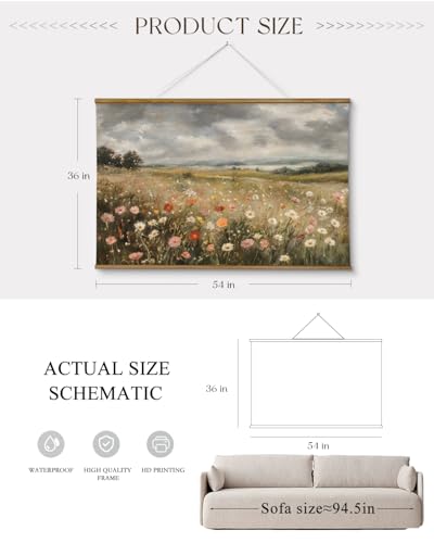 ARPEOTCY Extra Large Framed Wall Art, Colorful Wildflower Print, 36x54In - color: Sunny Flower Field