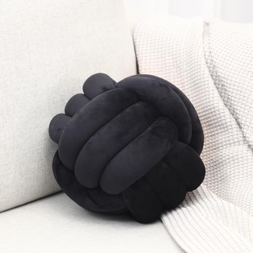 Petrella Black Knot Pillow Ball, 11 Inch Round Decorative Pillow for Couch - color: A1-black, size: 11inch