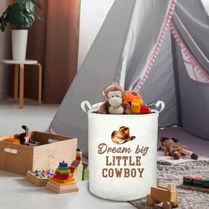 Cowboy Nursery Laundry Basket, Western Dream Big Little Cowboy Foldable Laundry Hamper With Handles Clothes Toys Storage Basket for Boys Kids Room Nursery Playroom Bathroom - color: Western Nursery - Basket