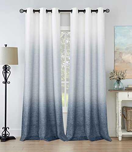 Central Park Ombre Semi Sheer Curtain, Cream White to Indigo, 40" Wx108 Lx2 - color: Indigo Blue, size: 40"W x 108"L (Pack of 2)