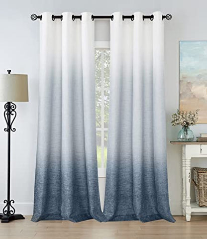 Central Park Ombre Semi Sheer Curtain, Cream White to Indigo, 40" Wx108 Lx2 - color: Indigo Blue, size: 40"W x 108"L (Pack of 2)