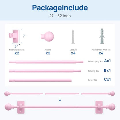 ENJOYBASICS Curtain Rods No Drilling for Renter, 28-47" Adjustable, Pink - color: Pink, size: 27-52"