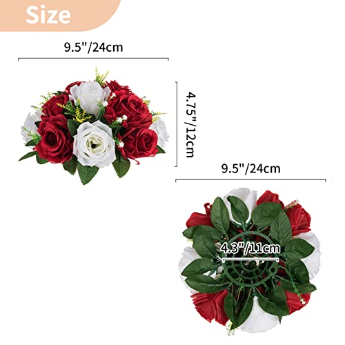 NUPTIO Artificial Flower Centrepieces for Wedding Tables, 2 Pcs Fake Roses - color: Crimson & White, size: 2 Pcs