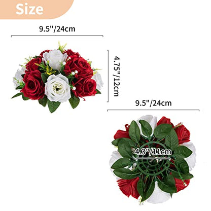 NUPTIO Artificial Flower Centrepieces for Wedding Tables, 2 Pcs Fake Roses - color: Crimson & White, size: 2 Pcs